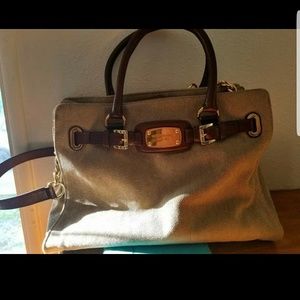 Hamilton Tote~ khaki w/ dark brown leather trim.